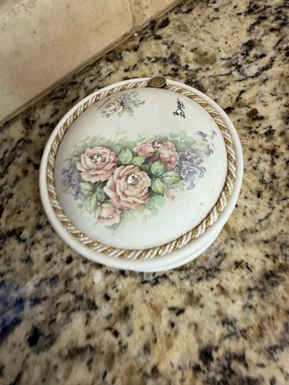 Floral Ceramic Trinket Box with Gold Accent - White/Pastel